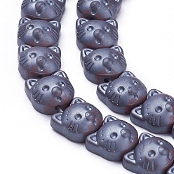 Non-magnetic Hematite Non-magnetic Synthetic Hematite Kitten Beads Strands, Frosted, Cat Head, 8x8x4.5~5mm, Hole: 1mm, about 55pcs/strand, 15.9 inch(40.4cm)