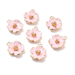 Pink Alloy Enamel Pendants, Hibiscus Flower, Light Gold, Pink, 23x19.5x6mm, Hole: 2mm