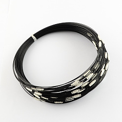 Black Steel Wire Necklace Cord DIY Jewelry Making, with Brass Screw Clasp, Black, 500x1mm