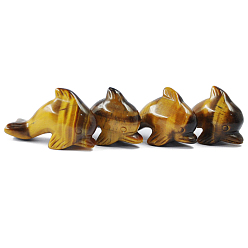 Tiger Eye Natural Tiger Eye Sculpture Display Decorations, for Home Office Desk, Dolphin, 38~41x17.5x26mm