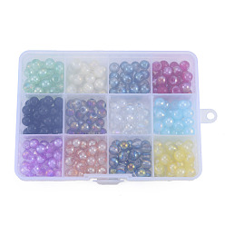 Mixed Color 300Pcs 12 Color Electroplate Glass Beads, Round, Mixed Color, 8.5x7.5mm, Hole: 1.8mm, 25Pcs/color