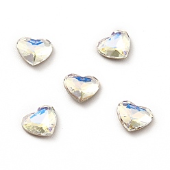 Moonlight K9 Glass Rhinestone Cabochons, Flat Back & Back Plated, Faceted, Heart, Moonlight, 6x5x2mm
