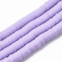 Лиловый Полимерной глины ручной работы бисер нитей, для поделок ювелирных изделий, Heishi бусы, Диск / плоские круглые, сирень, 8x0.5~1 мм, отверстие : 2 мм, около 350~387 шт / нитка, 15.75 дюйм ~ 16.14 дюйм (40~41 см)