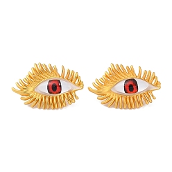 Red Plastic Eyes Stud Earrings, Golden Alloy Earrings, Red, 34.5x23mm