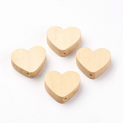Navajo White Unfinished Maple Wood Beads, Natural Wooden Beads, Heart, Navajo White, 19x20x6mm, Hole: 1.5~3mm