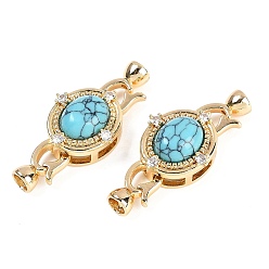 Настоящее золото 18K Латунное микропейв, прозрачный кубический цирконий, складные застежки, овальные, с синтетическими бирюзовый, реальный 18 k позолоченный, 35 мм