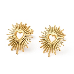Real 18K Gold Plated Ion Plating(IP) 304 Stainless Steel Hollow Out Heart Stud Earrings for Women, Real 18K Gold Plated, 19.5x17.5mm, Pin: 1mm
