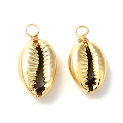 Golden Electroplated Shell Beads Pendants, with Eco-Friendly Copper Wire, Golden, 23~26x11~13x6~7.5mm, Hole: 3.5mm