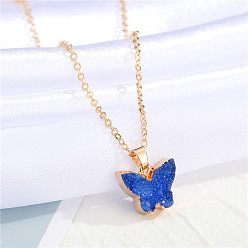 Blue Resin Butterfly Pendant Necklace Animal Collarbone Chain Jewelry for Women