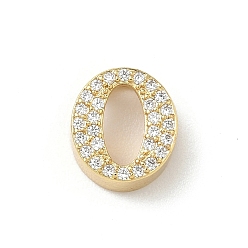 Letter O Латунные микро проложить кубического циркония прелести, без кадмия и без свинца, долговечный, реальный 18 k позолоченный, Письмо O, 10x12x4.5 мм, отверстие : 2x3.5 мм