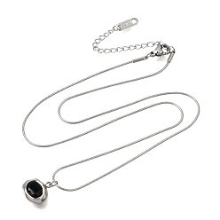 Black 304 Stainless Steel Pave Cubic Zirconia Pendant Necklaces, Oval, Stainless Steel Color, Black, 17.72~18.11 inch(45~46cm)
