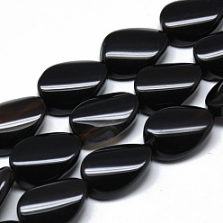 Black Onyx Natural Black Onyx Beads Strands, Dyed, Twist Oval, 20x15x6~7mm, Hole: 1mm, about 10pcs/strand, 7.8 inch