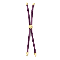 Purple Twisted Nylon Cord Silder Bracelets, Link Bracelet Making for Connector Charm, with Long-Lasting Plated Golden Brass Cord End & Alloy Tree of Life, Purple, 8-3/4~8-7/8 inch(22.2~22.6cm), Hole: 2mm