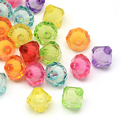 Mixed Color Faceted Transparent Bicone Acrylic Beads, Bead in Bead, Mixed Color, 8~9x7~8mm, Hole: 2.5mm, about 2300pcs/500g