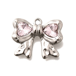 Розалина 304 подвески из нержавеющей стали, со стразами, цвет нержавеющей стали, бантом, Розалина, 18x22x5 мм, отверстие : 1.8 мм