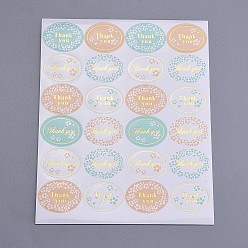 Colorful 1 Inch Thank You Sticker, DIY Label Paster Picture Stickers, Oval with Word Thank You and Flower Pattern, Colorful, Sticker: 35x25mm, about 24pcs/sheet