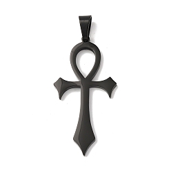 Черный 304 подвески из нержавеющей стали, Анк крест, вакуумное покрытие pvd, чёрные, 49x24.5x2.5 мм, отверстие : 8x4 мм