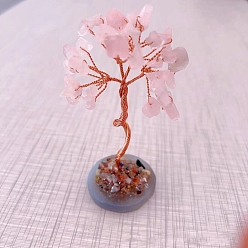 Rose Quartz Natural Rose Quartz Tree of Life Feng Shui Ornaments, Home Display Decorations, with Agate Slice, 40x35x80mm