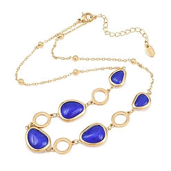 Золотой 304 Колье-цепочка из нержавеющей стали с синим стеклом в форме капли для женщин, ионное покрытие (ip), золотые, 16.14 дюйм (41 см)