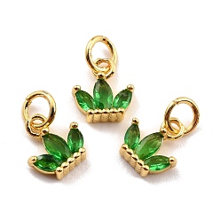 Темно-Зеленый Латунь прелести циркония кубической, реальный 18 k позолоченный, без кадмия и без свинца, корона, темно-зеленый, 8x8x2.5 мм, отверстие : 3.8 мм