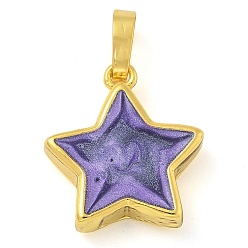 Средний Фиолетовый Подвески из латуни с эмалью в стойку, долговечный, без свинца и без кадмия, реальный 18 k позолоченный, звезда очарование, средне фиолетовый, 17x15x4 мм, отверстие : 3x5 мм