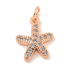 Морская звезда Покрытие стойки латунь микропаве прозрачные подвески из кубического циркония, долговечный, с прыжковых колец, без свинца и без кадмия, реальный 18 k позолоченный, морская звезда, 14.5x11x2.5 мм, отверстие : 3 мм
