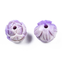 Medium Purple Synthetic Coral Beads, Dyed, Two Tone, Flower, Medium Purple, 10x11x10.5mm, Hole: 1.6mm