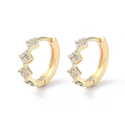 Real 18K Gold Plated Brass Micro Pave Cubic Zirconia Hoop Earrings, Rhombus, Real 18K Gold Plated, 12x4mm
