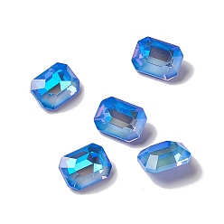 Sapphire Mocha Style Glass Rhinestone Cabochons, Pointed Back, Rectangle, Sapphire, 8x6x4mm
