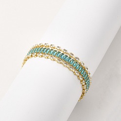 Cyan Cubic Zirconia Rectangle Link Chains Triple Layer Multi-strand Bracelet, Real 18K Gold Plated Brass Jewelry for Women, Cadmium Free & Lead Free, Cyan, 7-1/4 inch(18.5cm)