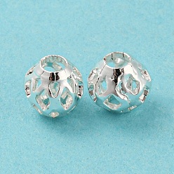 Silver Brass Beads, Long-Lasting Plated, Lead Free & Cadmium Free, Hollow Rondelle, Silver, 6x5.5mm, Hole: 2mm