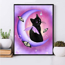 Black DIY Rectangle Cat Theme Diamond Painting Kits, Including Canvas, Resin Rhinestones, Diamond Sticky Pen, Tray Plate and Glue Clay, Black, 400x300mm