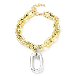 Golden Aluminum Oval Pendant Necklaces, with Link Chains, Golden, 14.37~14.57 inch(36.5~37cm)