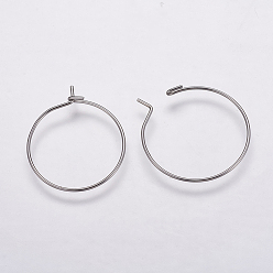 Stainless Steel Color 316 Surgical Stainless Steel Hoop Earrings Findings, Wine Glass Charms Findings, Stainless Steel Color, 35x0.7mm, Inner Diameter: 33.5mm, 21 Gauge