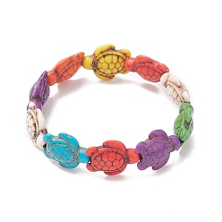 Colorful Dyed Synthetic Turquoise Tortoise Beaded Stretch Bracelet for Kids, Colorful, Inner Diameter: 1-7/8 inch(4.7cm)