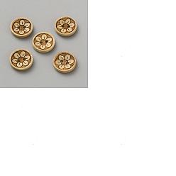пшеница 100шт. 2-отверстия кокосовые пуговицы, плоские круглые с цветком, цвет пшеницы, 12.5x2.5 мм, отверстие : 1.8 мм