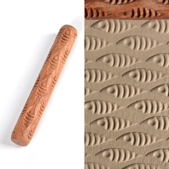 Fish Валик из глины с деревянной ручкой, гончарные инструменты, узор рыбы, 12x1.5 см