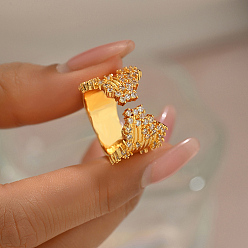 Золотой Уникальное винтажное латунное микро-паве прозрачное кольцо с кубическим цирконием неправильной формы, открытое кольцо-манжета для женской праздничной одежды, золотые, внутренний диаметр: 16~18 мм