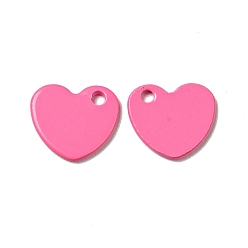 Hot Pink Spray Painted 201 Stainless Steel Charms, Heart Charm, Hot Pink, 10x9x1mm, Hole: 1.4mm