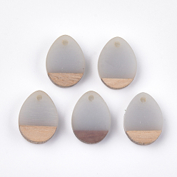 Light Grey Resin & Walnut Wood Pendants, teardrop, Light Grey, 17.5x13x4mm, Hole: 1.8mm