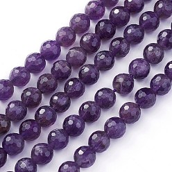 Amethyst Gemstone Strands, Faceted(128 Facets) Round, Amethyst, Bead: about 8mm in diameter, hole: 0.8mm, 15 inch, 48pcs/strand