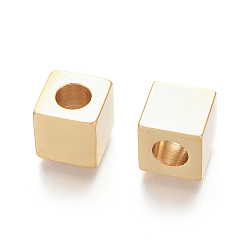 Golden 304 Stainless Steel European Beads, Large Hole Beads, Cube, Golden, 9x9x9mm, Hole: 5mm