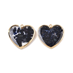 Полуночно-синий 304 подвески из нержавеющей стали, сердце с эпоксидной смолой и синтетическим синим авантюрином, вакуумное покрытие pvd, реальный 18 k позолоченный, темно-синий, 19x20x4~4.5 мм, отверстие : 1.5 мм