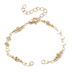 Golden Rhombus Brass Link Bracelet Making, with Lobster Claw Clasp, Fit for Connector Charms, Golden, 6-1/4 inch(16cm)