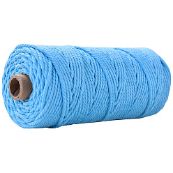 Deep Sky Blue Cotton String Threads for Crafts Knitting Making, Deep Sky Blue, 3mm, about 109.36 Yards(100m)/Roll