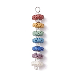 Lava Rock Chakra Natural Lava Rock Dyed Beaded Pendants, with Silver Lined Glass Seed Beads, Disc Charms, Platinum, 43x8mm, Hole: 2.5mm