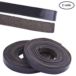 Black Cowhide Leather Cord, Leather Jewelry Cord, Black, 10x2.5mm, 2m/roll, 2rolls/set