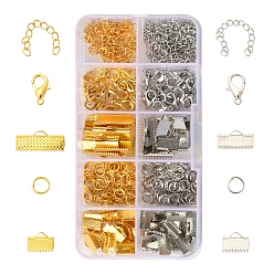 Mixed Color DIY Jewelry Making Kits, Including Iron Ribbon Crimp Ends & Open Jump Rings & Chain Extender, Zinc Alloy Lobster Claw Clasps, Mixed Color, Findings: 300pcs/box