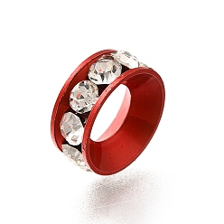 Красный Латунные бусины разделители для поставки стразов, без кадмия и без свинца, долговечный, стойки покрытие, кольцо, красные, 12.5x5 мм, отверстие : 6.5 мм