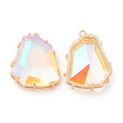 Crystal AB K9 Glass Pendants, with Light Gold Brass Finding, Twist Teardrop Charms, Crystal AB, 29x23x8.5mm, Hole: 1.8mm